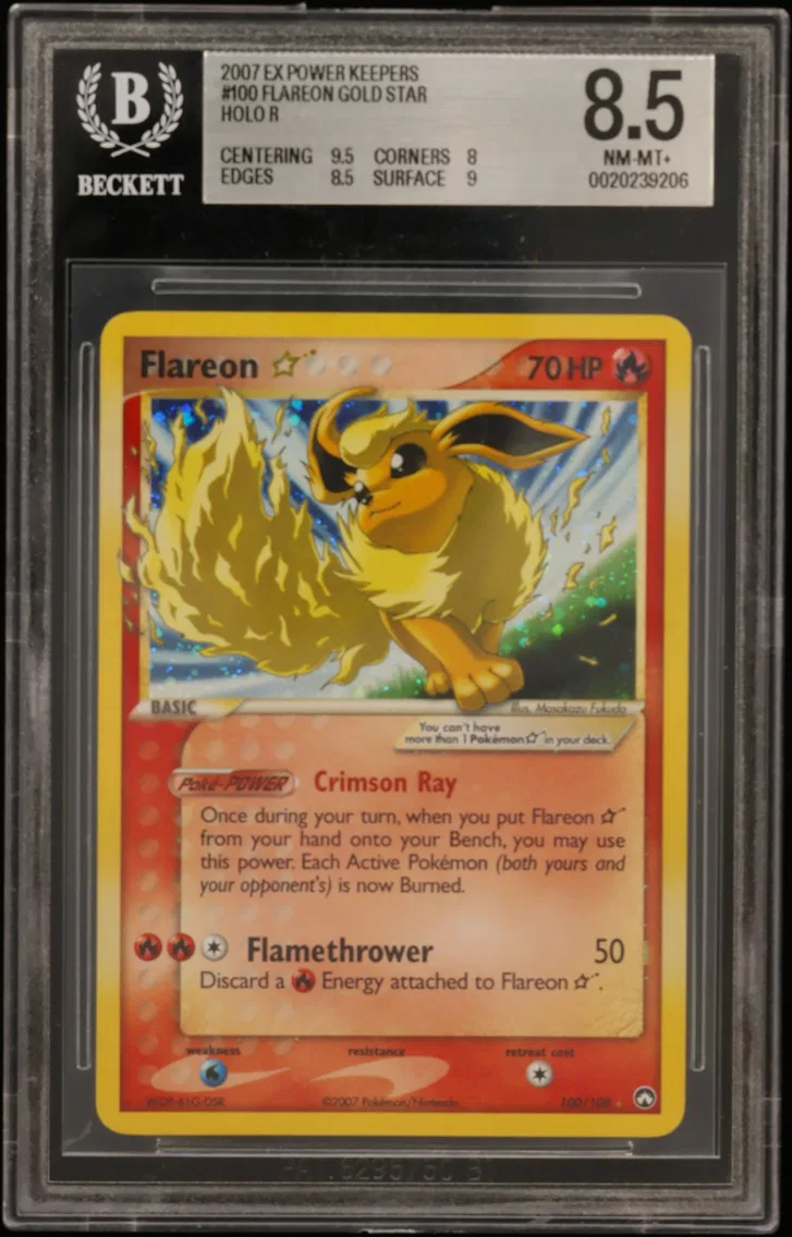 2007 #100 Flareon Gold Star HOLO R BGS 8.5 EX Power Keepers
