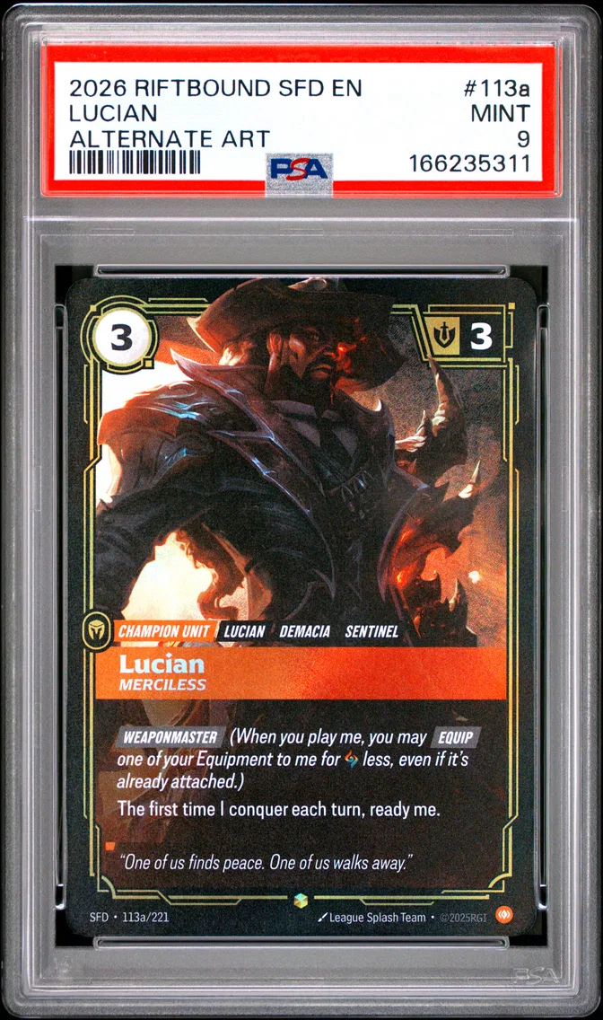 2026 #113a Lucian - Merciless PSA 9 Riftbound: League of Legends Sfd-Spiritforged