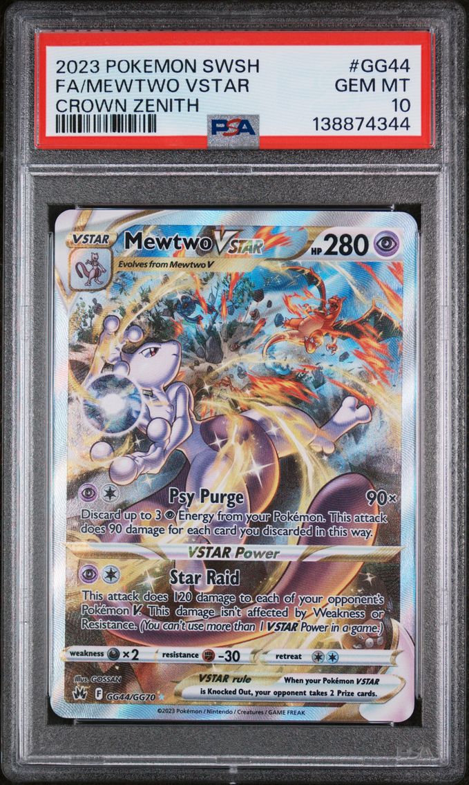 2023 #GG44 Full Art/Mewtwo Vstar PSA 10 Sword and Shield Crown Zenith