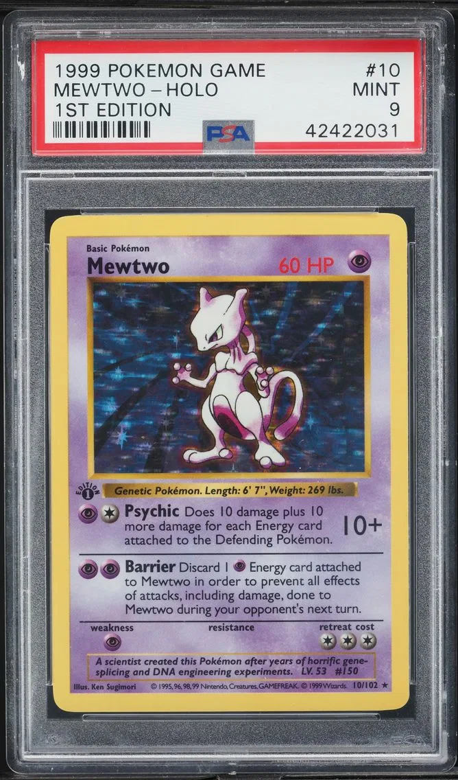 1999 #10 Mewtwo-Holo 1st Edition PSA 9 Game Pokemon