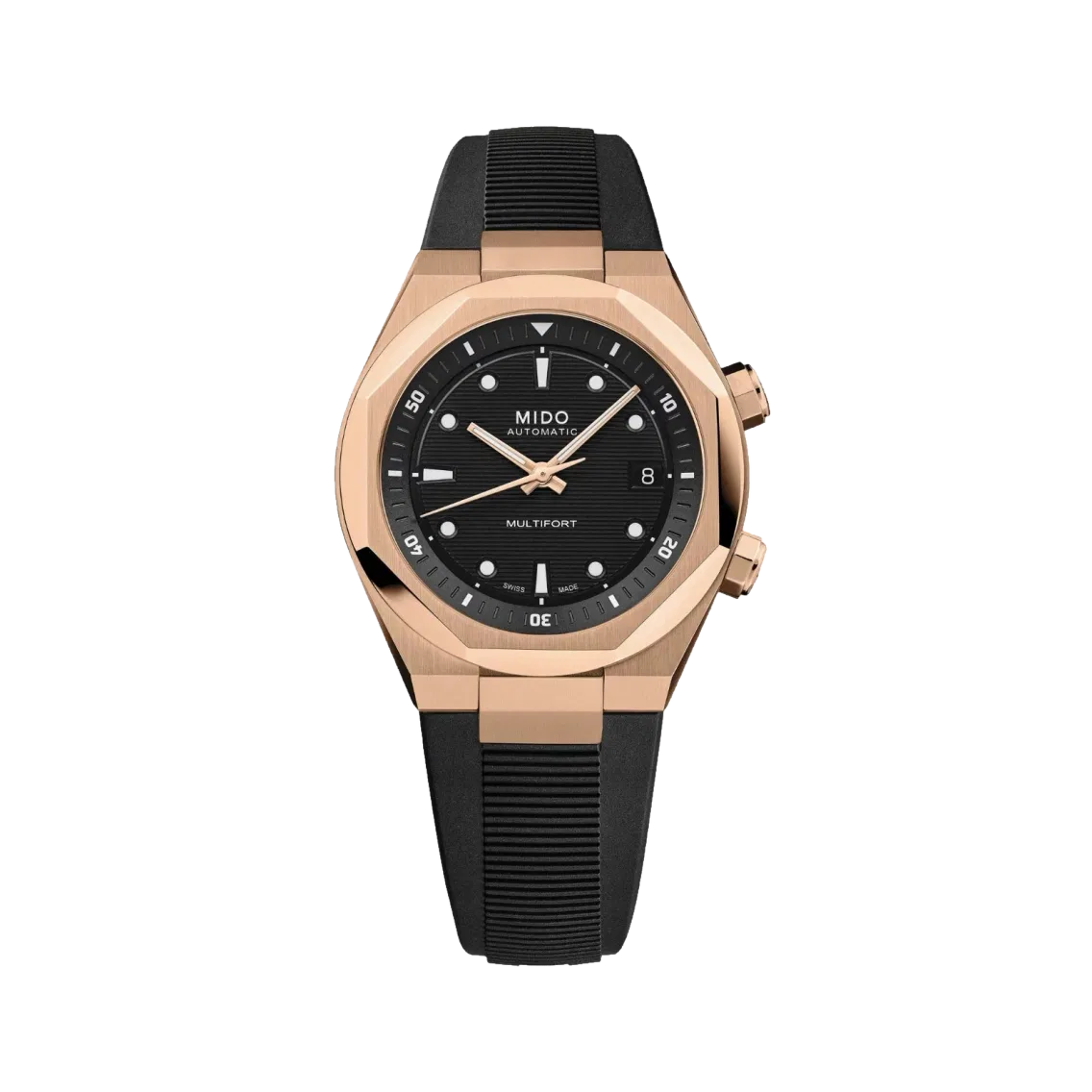 MIDO Multifort 8 Two Crowns Automatic Gold-Tone 40mm - Black on Rubber Strap