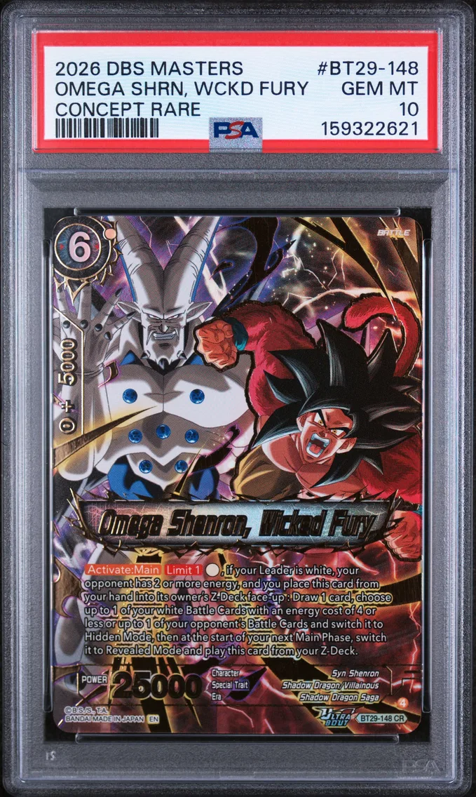 2026 #BT29-148 Omega Shenron, Wicked Fury PSA 10 Dragon Ball Super Card Game Masters Series 29 Fearsome Rivals