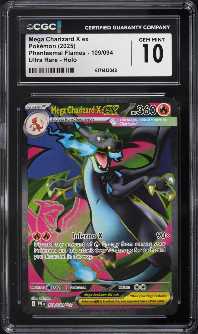 2025 Pokemon Mega Evolution Phantasmal Flames Full Art Mega Charizard X ex #109 CGC 10 GEM MINT