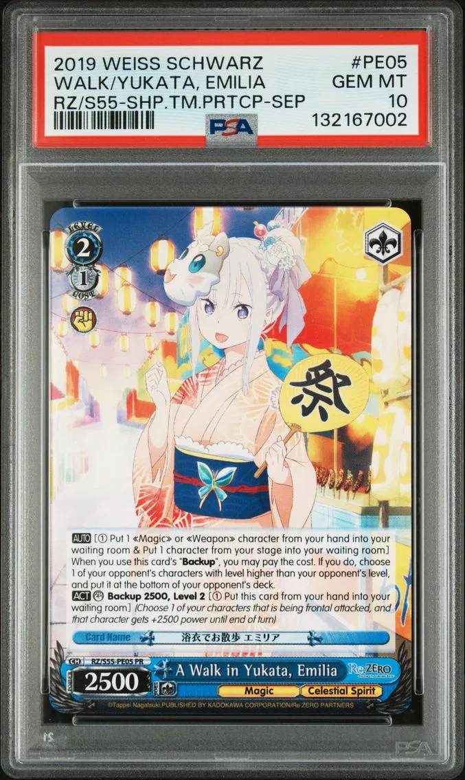 2019 #PE05 A Walk in Yukata, Emilia PSA 10 Weiss Schwarz RE:Zero Starting Life in Another World Vol.2