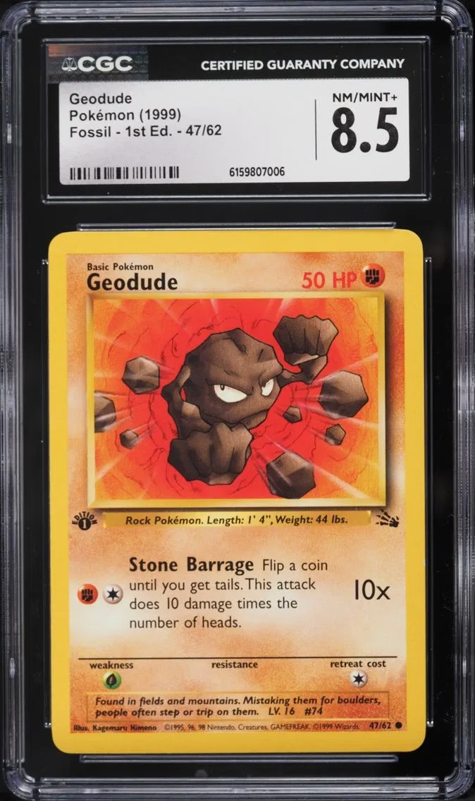 1999 #47 Geodude CGC 8.5 Pokemon Fossil 1st Edition