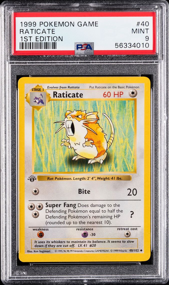 1999 #40 Raticate 1st Edition PSA 9 Game Pokemon