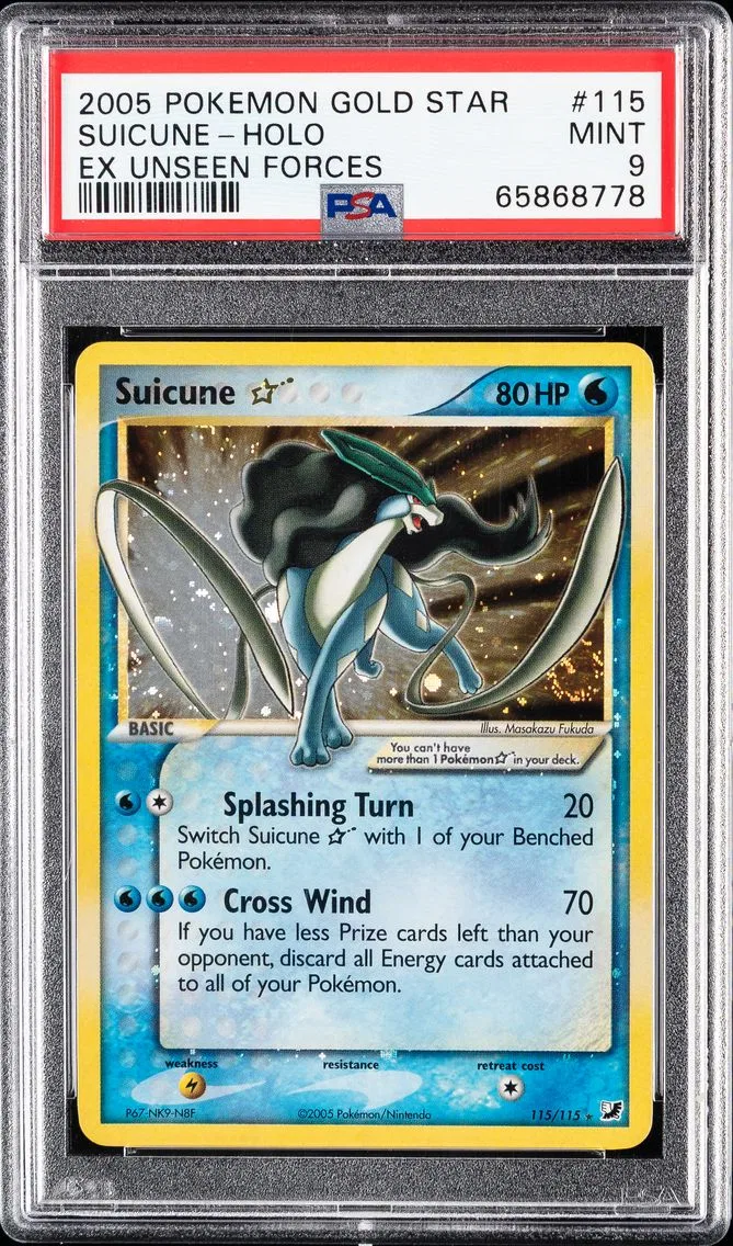 2005 #115 Suicune-Holo PSA 9 EX Unseen Forces Pokemon