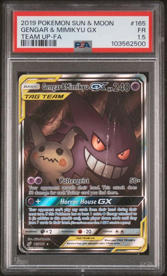 2019 #165 Full Art/Gengar & Mimikyu GX PSA 15 Sun & Moon Team Up