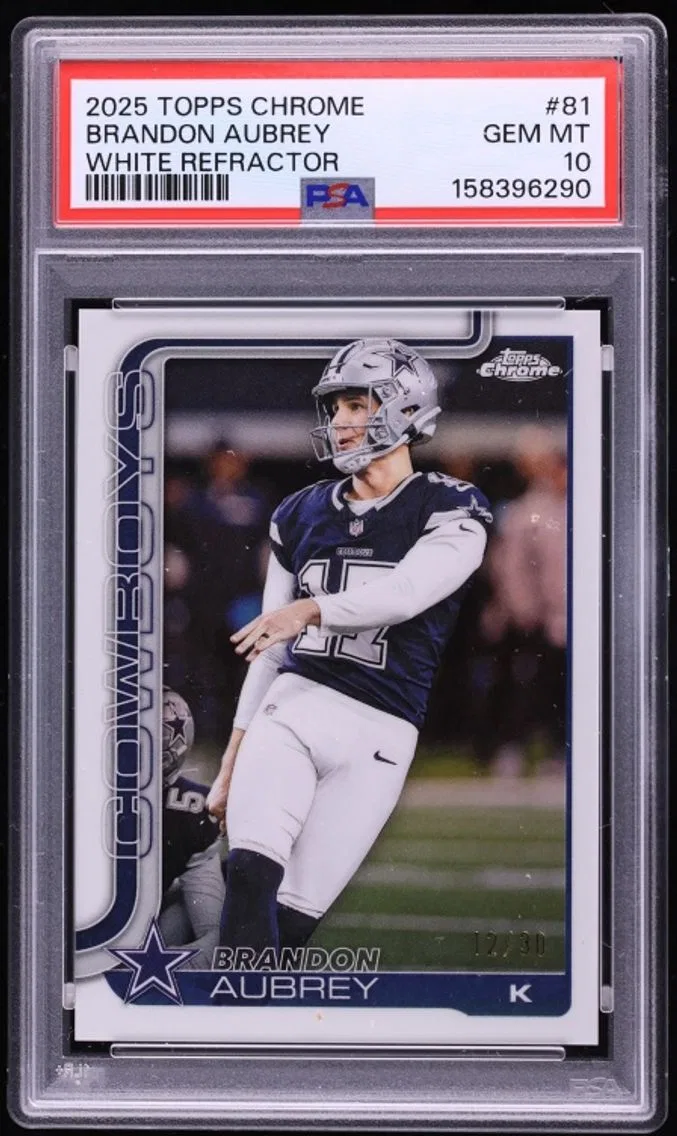 2025 Topps Chrome White Refractor Brandon Aubrey /30 #81 PSA 10 GEM MINT