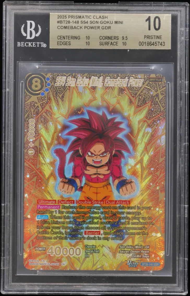 2025 #BT28148 SS4 Son Goku (Mini), Comeback Power GDR BGS 10 Dragon Ball Super Card Game Masters Prismatic Clash