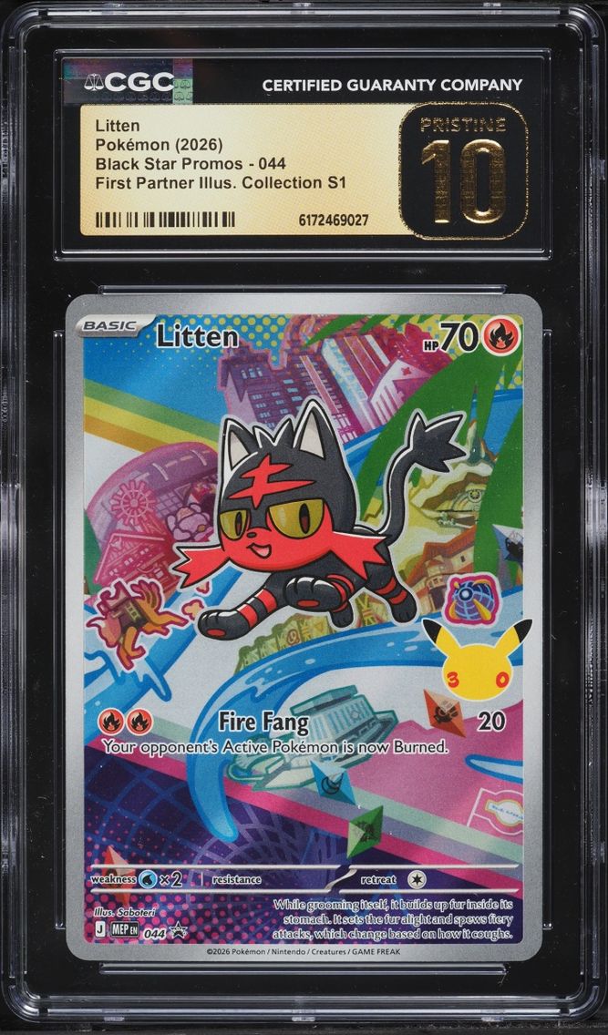 2026 Pokemon Mega Promo First Partner Illustration Full Art Litten #44 CGC 10 PRISTINE