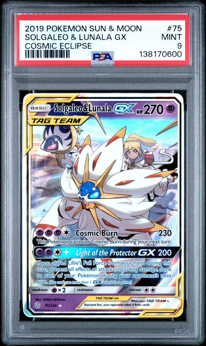 2019 #75 Solgaleo & Lunala GX PSA 9 Sun & Moon Cosmic Eclipse