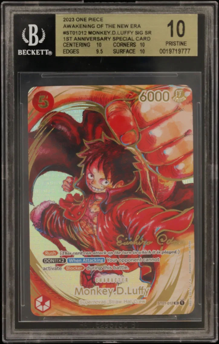 2023 #ST01012 Monkey.D.Luffy SIGNED SR/(1st Anniversary Special Card) BGS 10 One Piece Card Game Awakening of the New Era