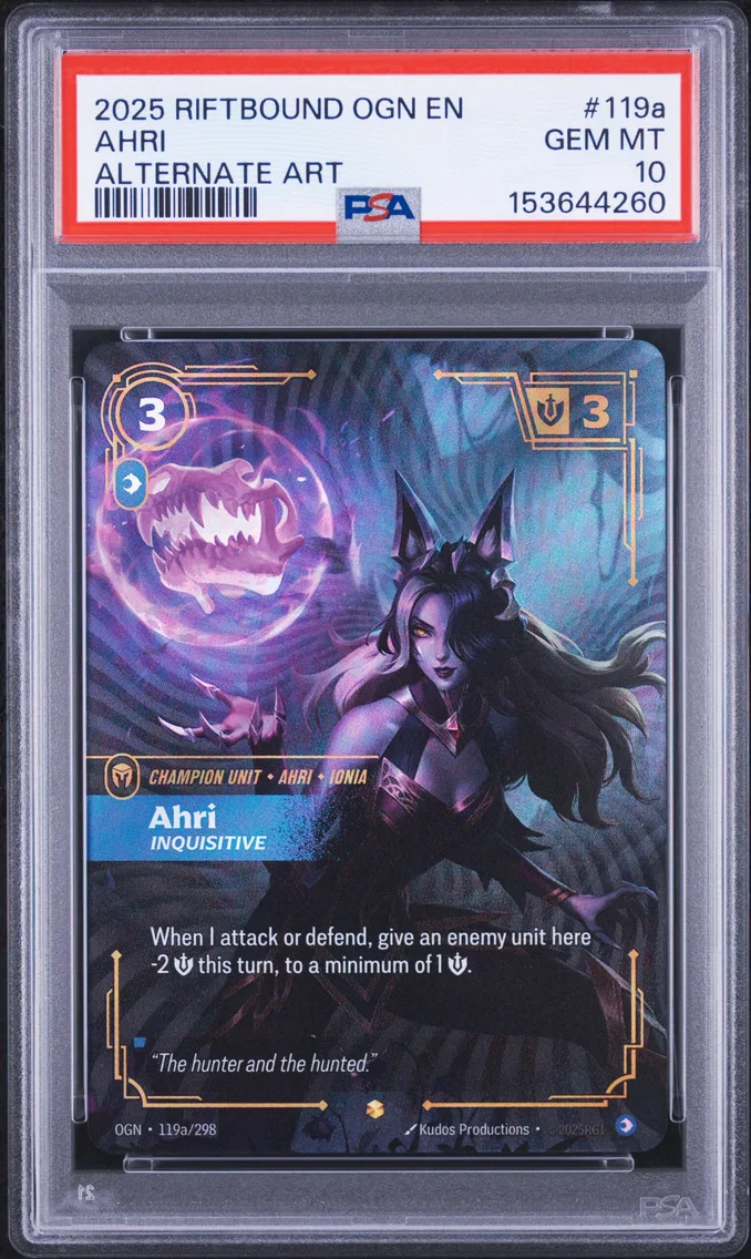 2025 #119a Ahri - Inquisitive PSA 10 Riftbound: League of Legends Ogn-Origins