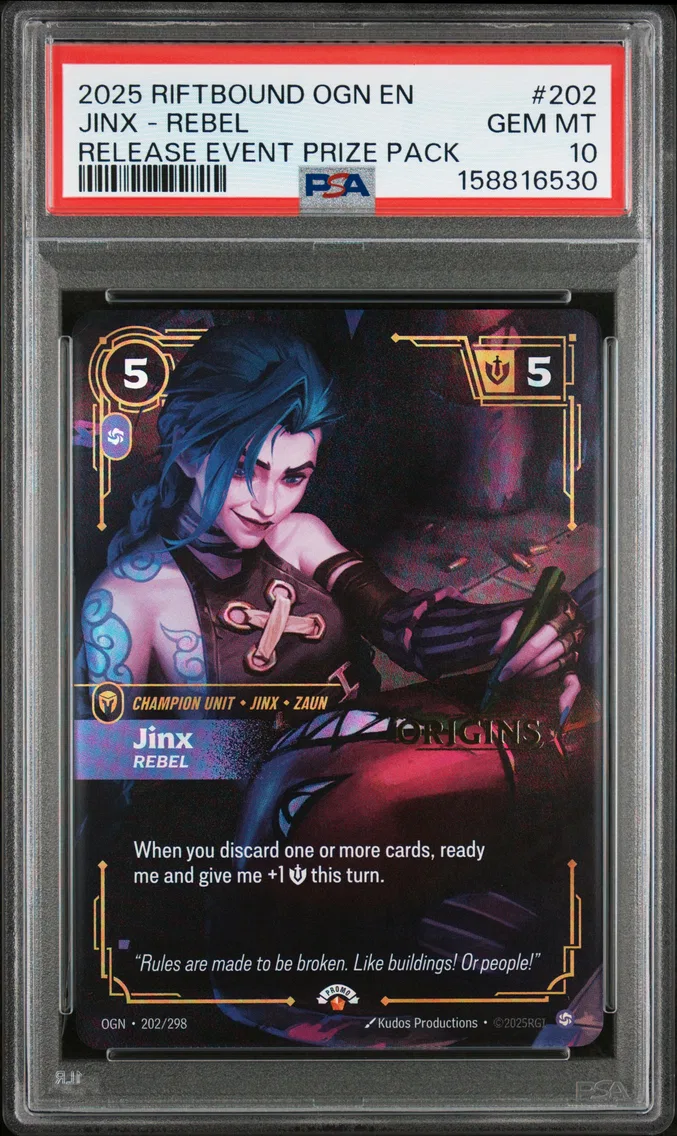 2025 #202 Jinx - Rebel PSA 10 Riftbound: League of Legends Ogn-Origins
