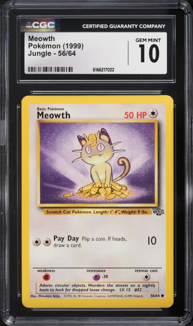 1999 Pokemon Jungle Meowth #56 CGC 10 GEM MINT