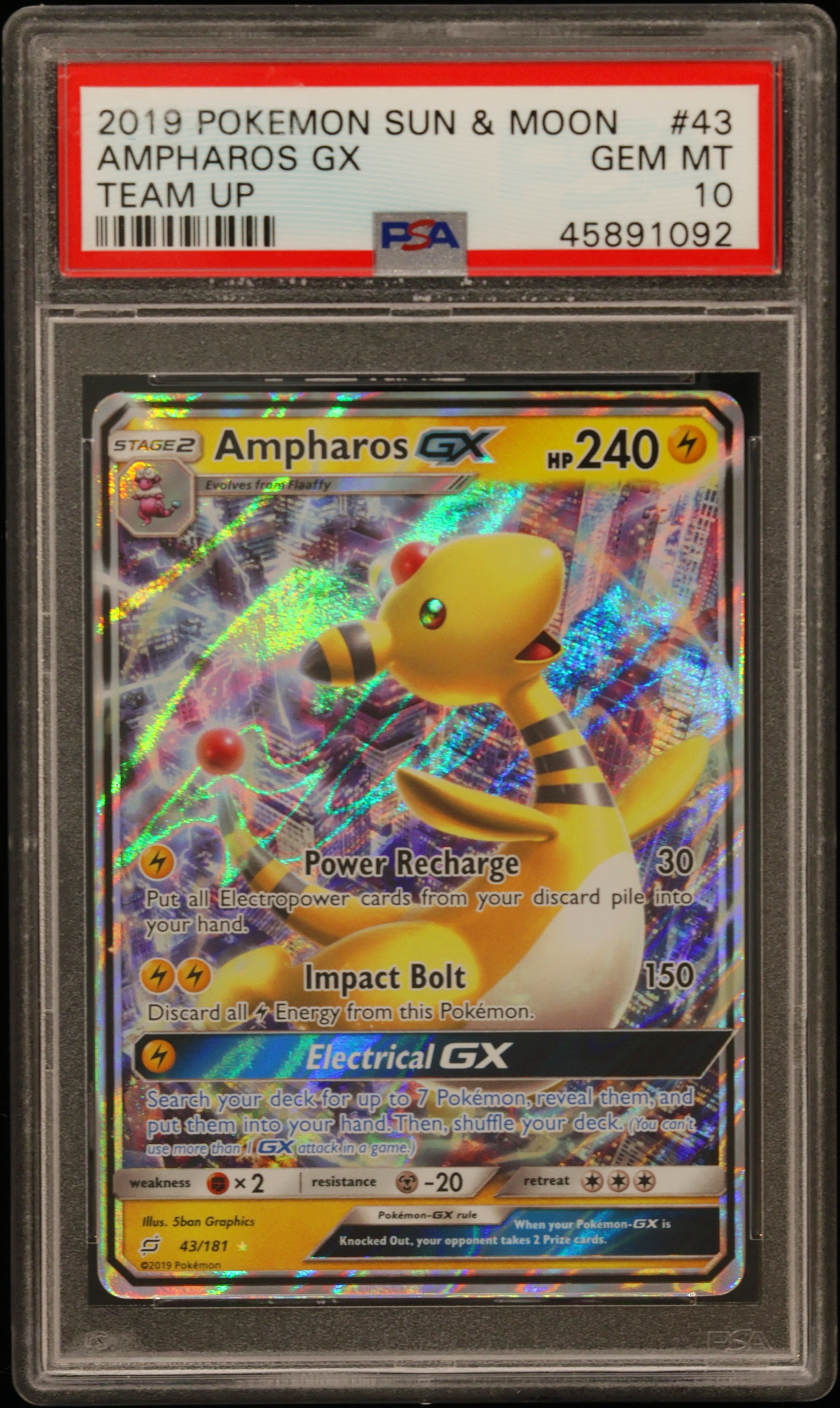 2019 #43 Ampharos Gx PSA 10 Sun & Moon Team Up