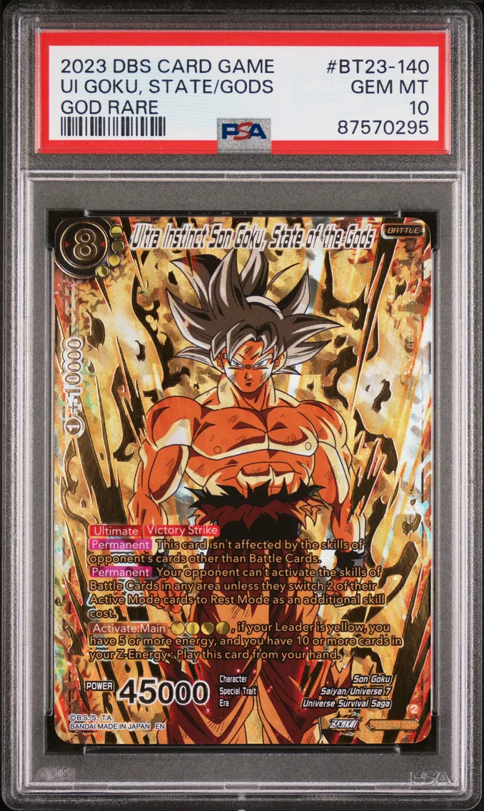 2023 #BT23-140 Ultra Instinct Son Goku, State of the Gods PSA 10 Dragon Ball Super Card Game Series 23 Perfect Combination