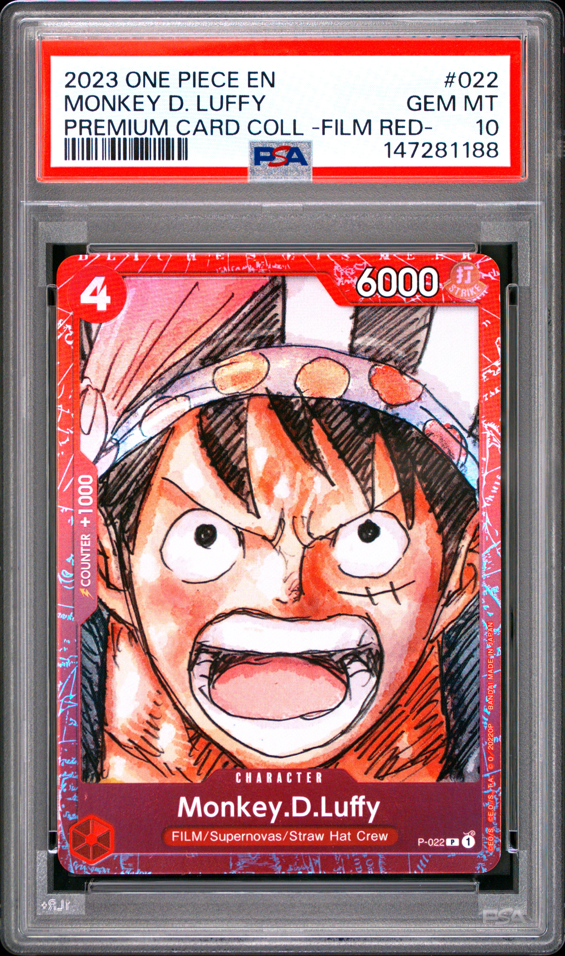 2023 #022 Monkey D. Luffy PSA 10 One Piece Premium Card Collection -One Piece Film Red-