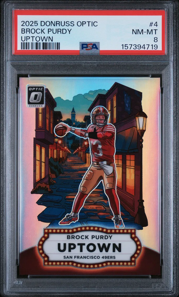 2025 #4 Brock Purdy PSA 8 Panini Donruss Optic Uptown