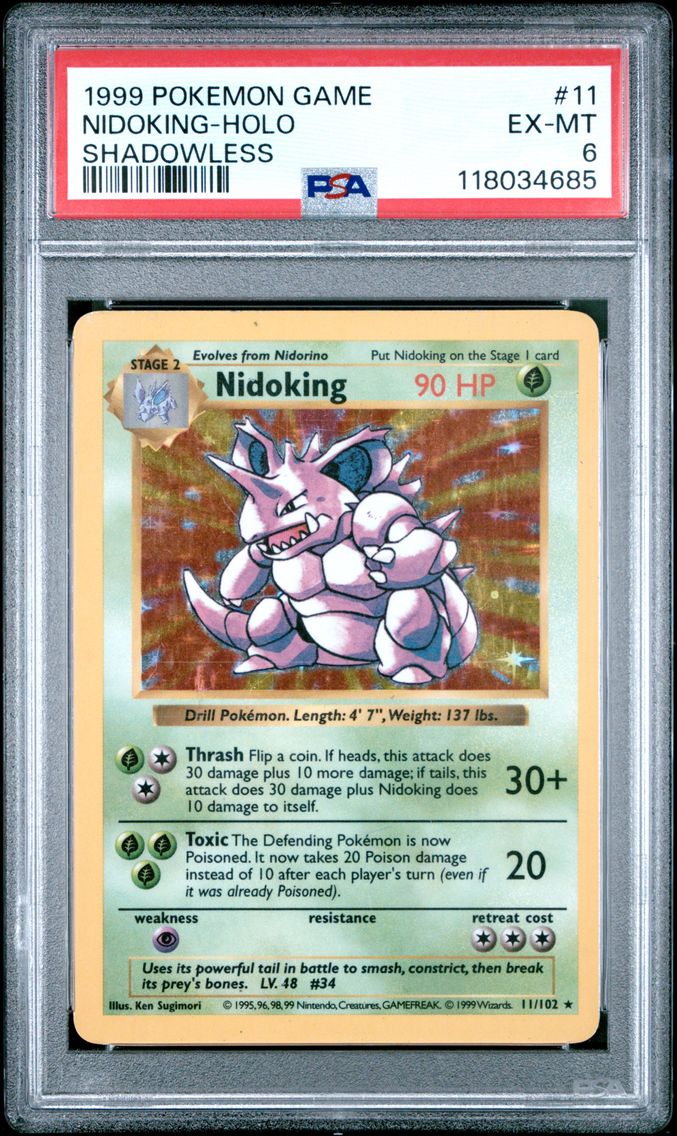 1999 #11 Nidoking-Holo Shadowless PSA 6 Game Pokemon