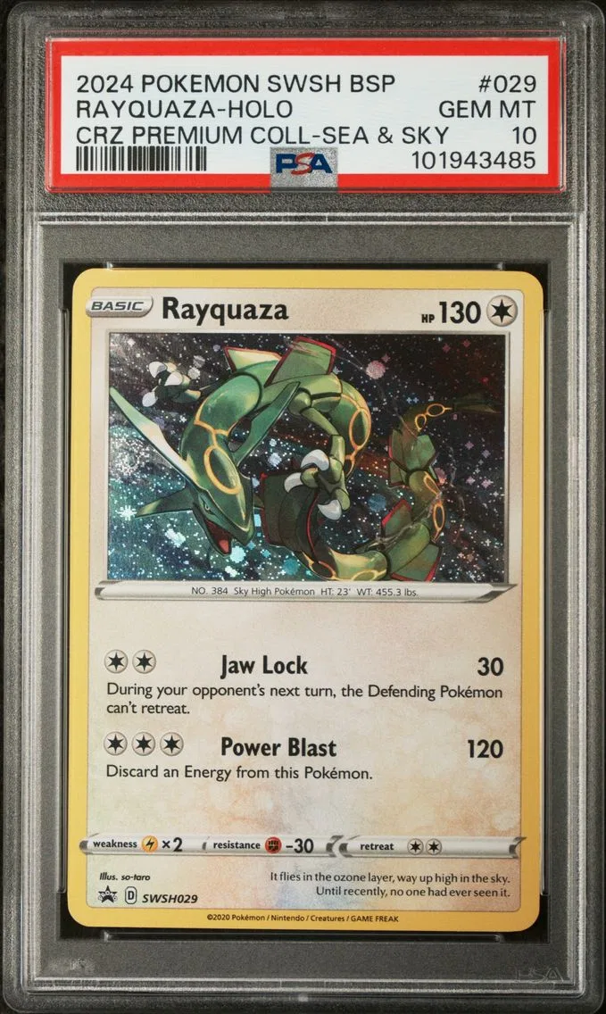 2024 #029 RAYQUAZA-HOLO PSA 10 POKEMON SWSH BLACK STAR PROMO | CROWN ZENITH PREMIUM COLLECTION SEA & SKY