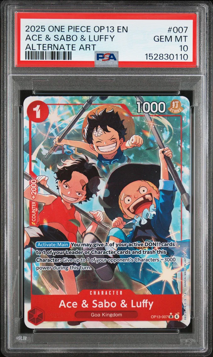 2025 #007 Ace & Sabo & Luffy PSA 10 One Piece OP13-Carrying on His Will