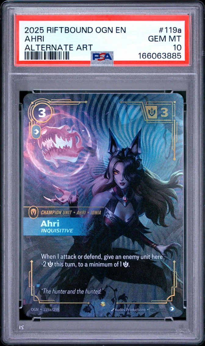 2025 #119a Ahri - Inquisitive PSA 10 Riftbound: League of Legends Ogn-Origins