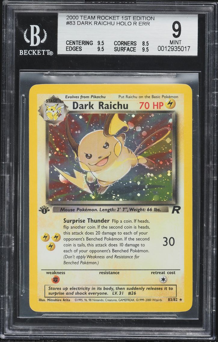 2000 #83 Dark Raichu-Holo 1st Edition BGS 9 Rocket Pokemon