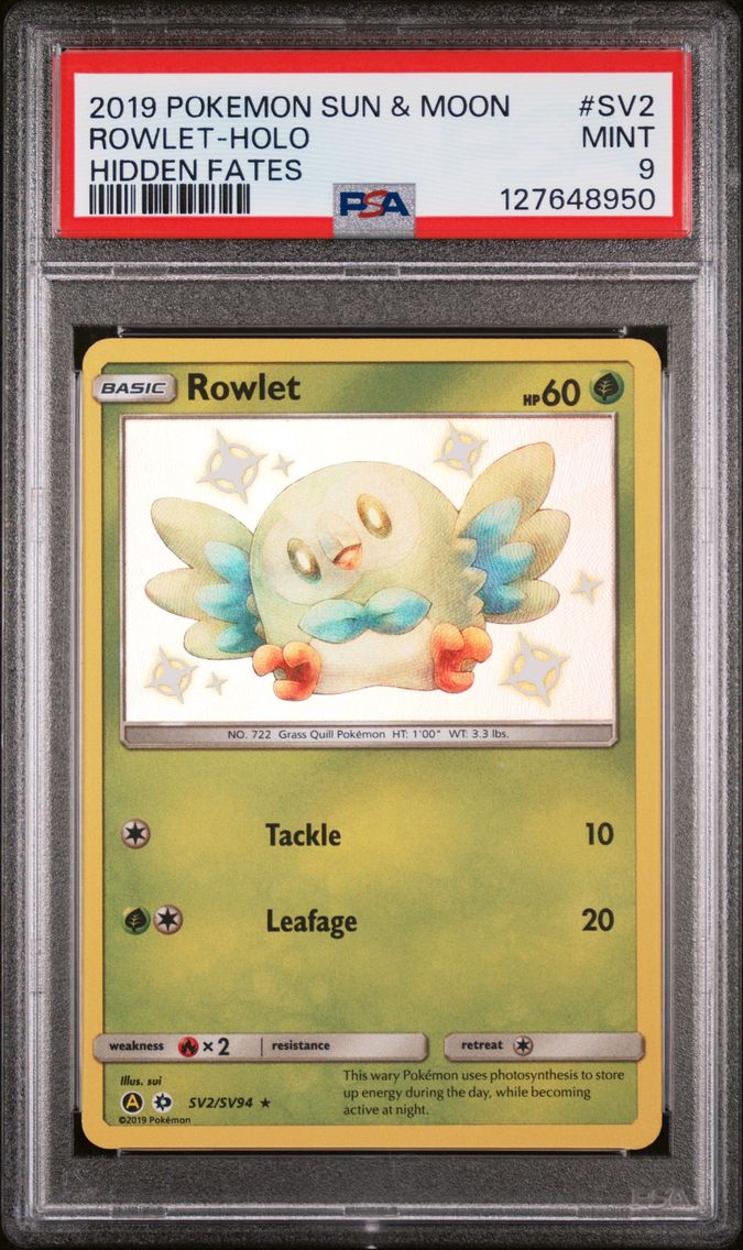 2019 #SV2 Rowlet-Holo PSA 9 Sun & Moon Hidden Fates