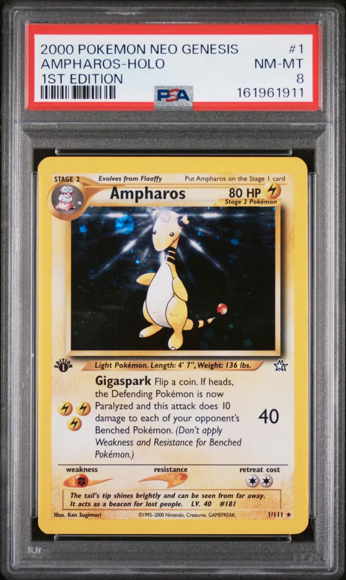 2000 Pokemon Neo Genesis 1st Edition Ampharos-Holo Neo Genesis 1st Edition #1 PSA 8