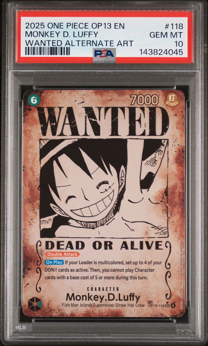 2025 #118 Monkey D. Luffy Wanted Alternate Art PSA 10 OP13-Carrying on His Will One Piece