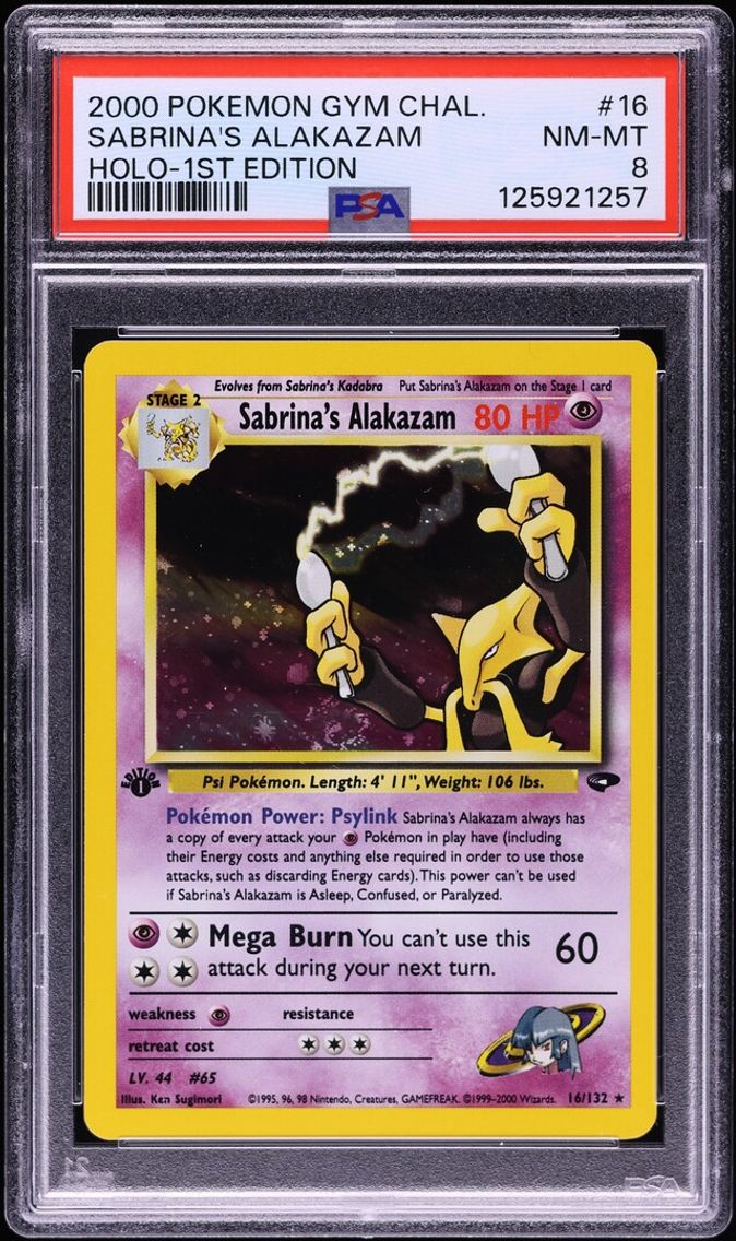 2000 #16 Sabrina's Alakazam PSA 8 Pokemon Gym Challenge 1st Edition Holo
