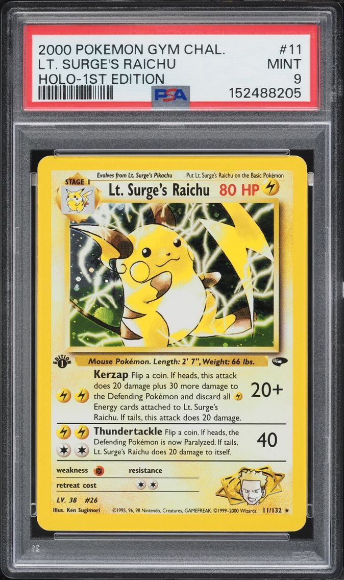 2000 #11 Gym Challenge 1st Edition Holo Lt. Surge's Raichu MINT PSA 9 Pokemon