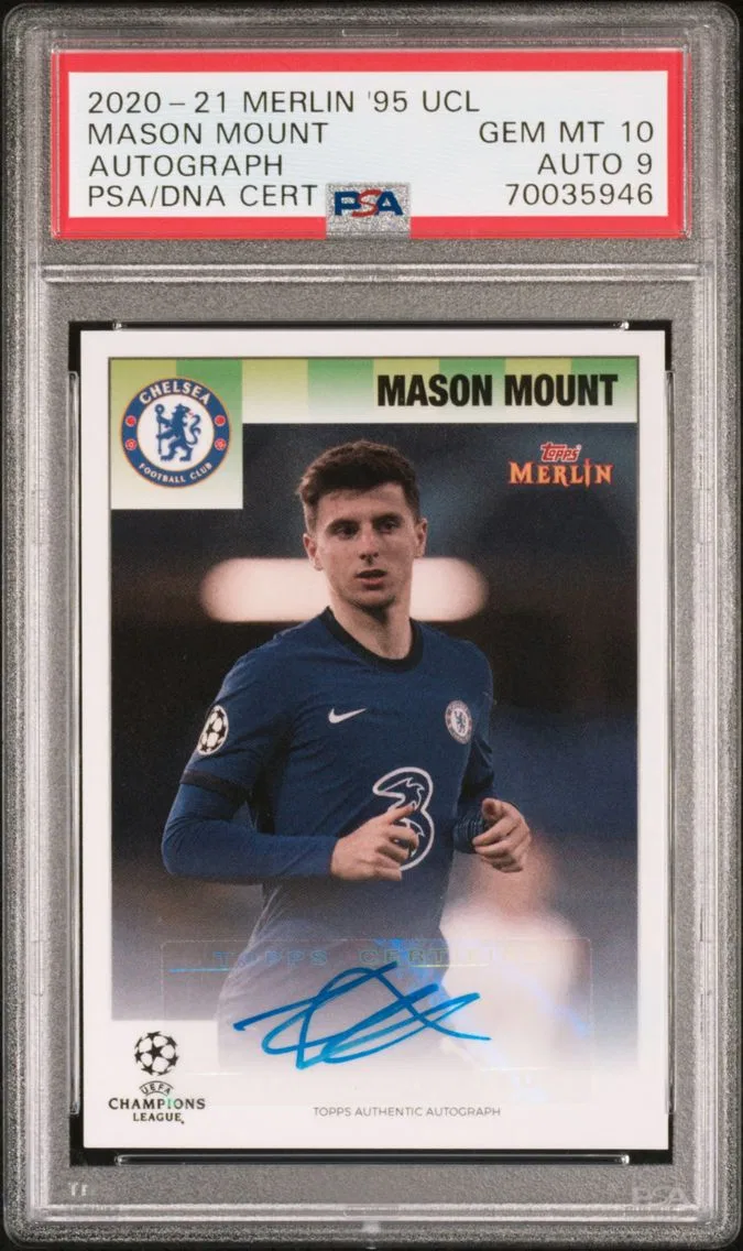 2020 #NA Mason Mount PSA 10 Topps Merlin Heritage '95 UEFA Champions League Autographs