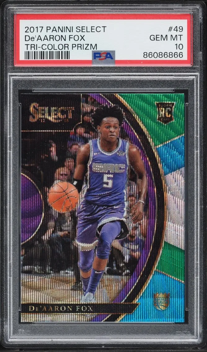 2017 #49 DE'Aaron Fox Tri-Color Prizm PSA 10 Select Concourse Tri-Color Prizm De'Aaron Fox ROOKIE