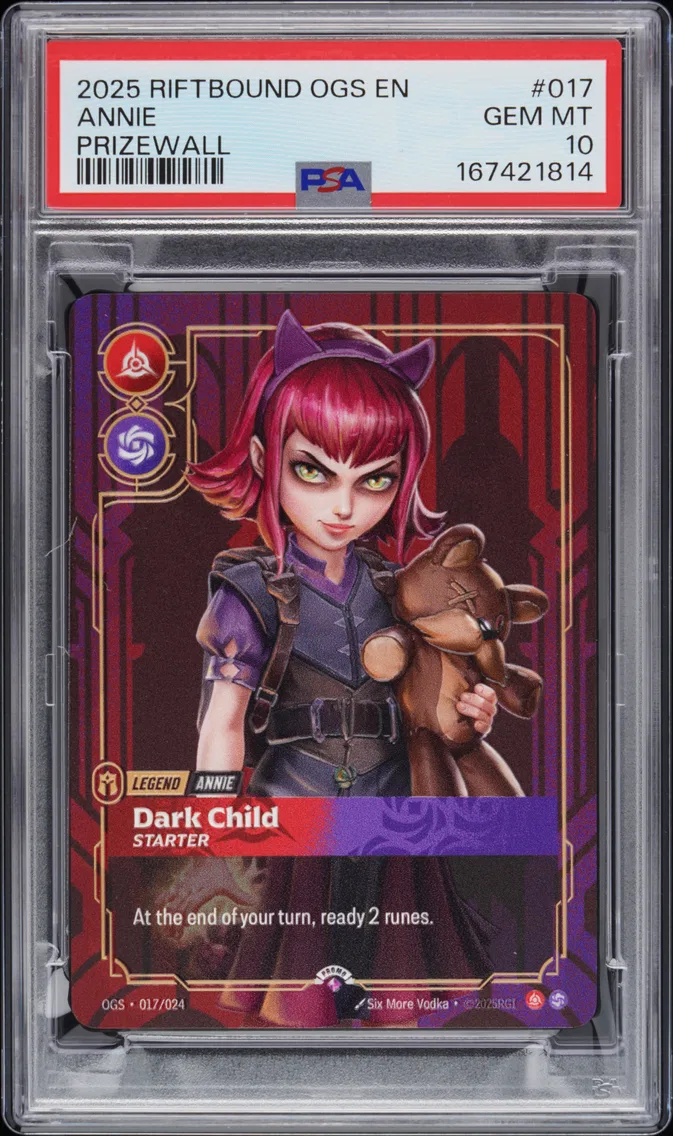2025 #017 Annie - Dark Child PSA 10 Riftbound: League of Legends Ogs-Origins Proving Grounds Plated Legends