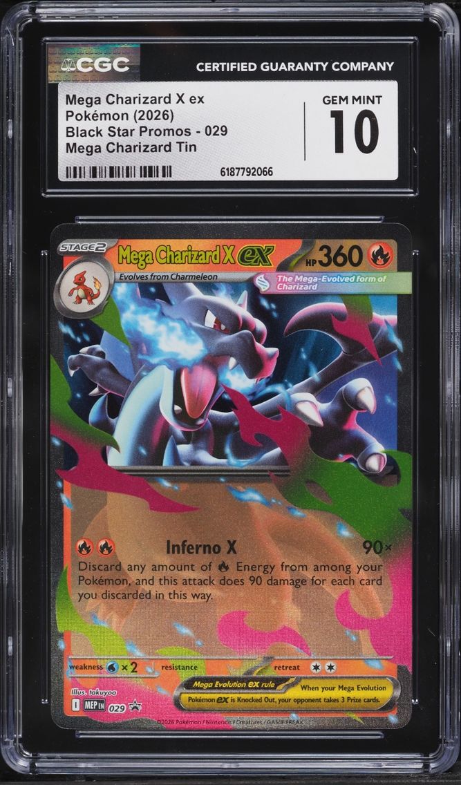 2026 #29 Mega Charizard X EX CGC 10 Pokemon Mega Evolution Black Star Promo Tin