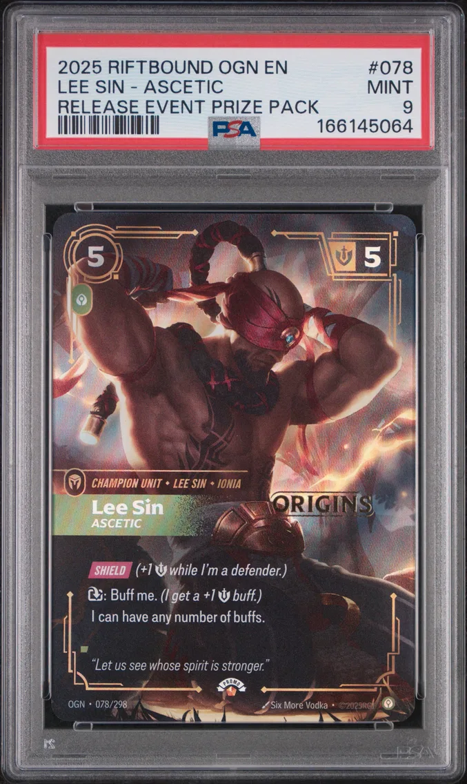 2025 #078 Lee Sin - Ascetic PSA 9 Riftbound: League of Legends Ogn-Origins