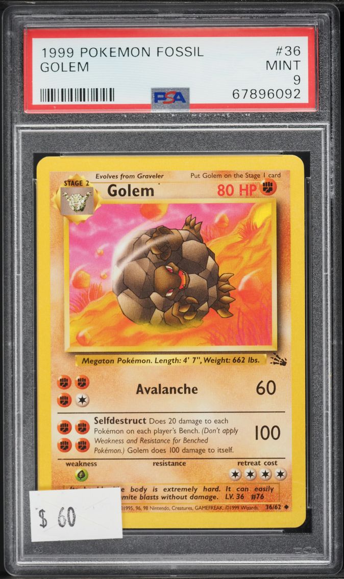 1999 #36 Golem PSA 9 Fossil Pokemon