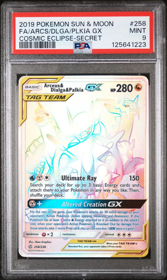 2019 #258 Full Art/Arceus & Dialga & Palkia GX PSA 9 Sun & Moon Cosmic Eclipse Pokemon