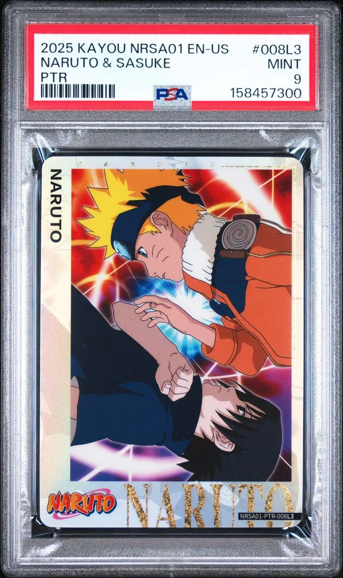 2025 #008L3 Naruto Uzumaki/Sasuke Uchiha PSA 9 Kayou Naruto Smriti Collectible Card NRSA01-Heaven Scroll English-United States Series 1 Ptr
