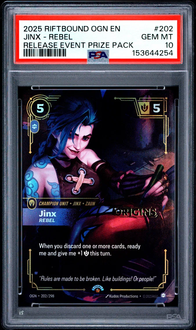 2025 #202 Jinx - Rebel PSA 10 Riftbound: League of Legends Ogn-Origins