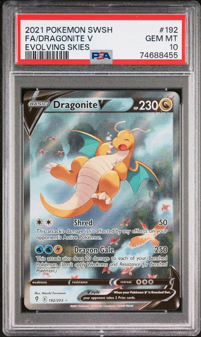 2021 #192 Full Art/Dragonite V PSA 10 Sword & Shield Evolving Skies