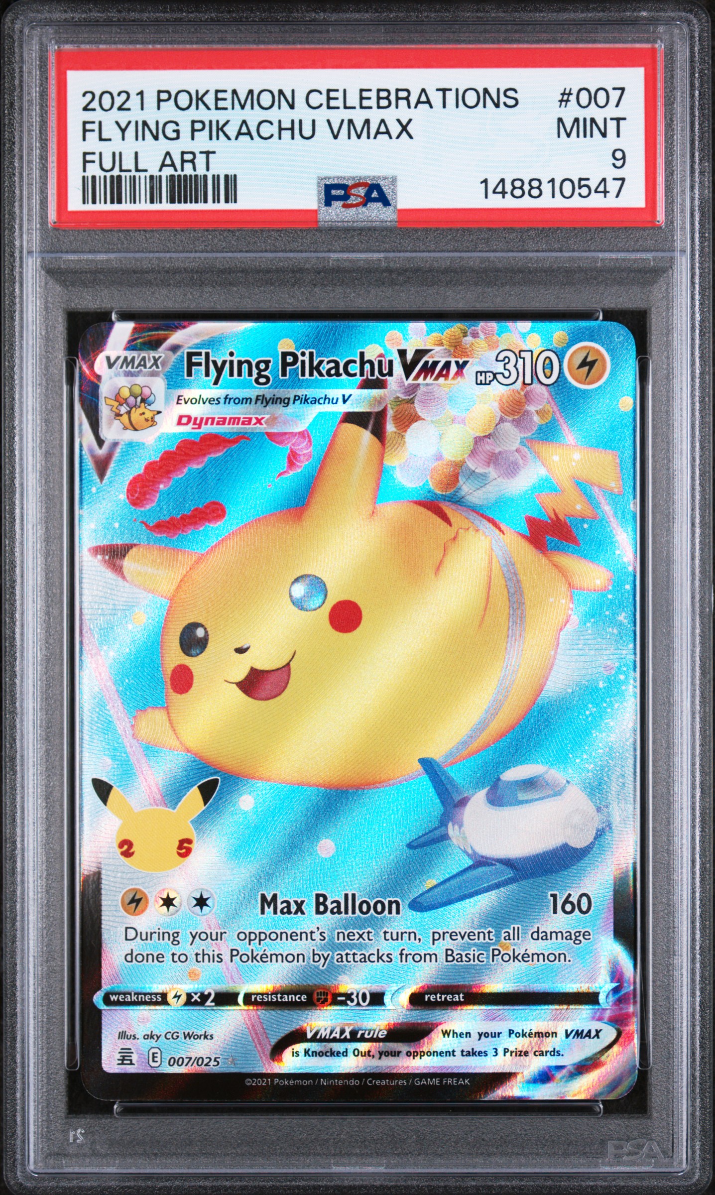 2021 #007 Full Art/Flying Pikachu Vmax PSA 9 Celebrations
