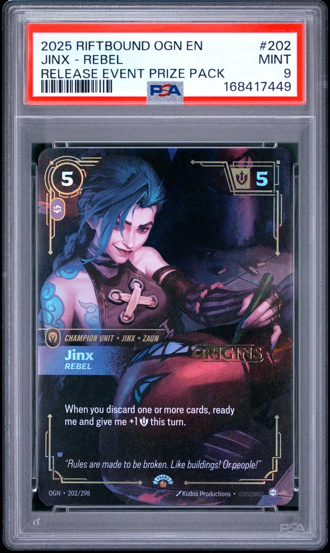 2025 #202 Jinx - Rebel PSA 9 Riftbound: League of Legends Ogn-Origins