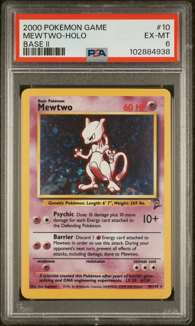 2000 #10 Mewtwo-Holo PSA 6 Game Base II Pokemon