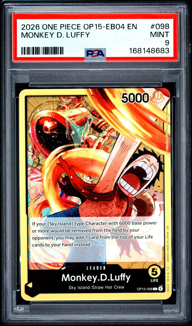 2026 #098 Monkey D. Luffy PSA 9 One Piece OP15-EB04-Adventure on Kami's Island