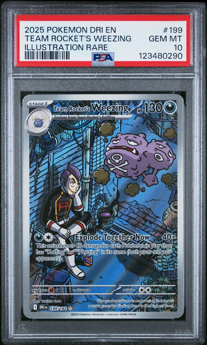 2025 #199 Team Rocket's Weezing PSA 10 Dri EN-Destined Rivals Pokemon