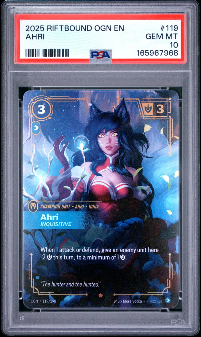 2025 #119 Ahri - Inquisitive PSA 10 Riftbound: League of Legends Ogn-Origins